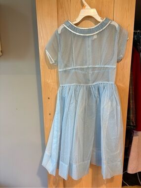 Vintage Light Blue Polka Dot Girls' Dress with Peter Pan Collar